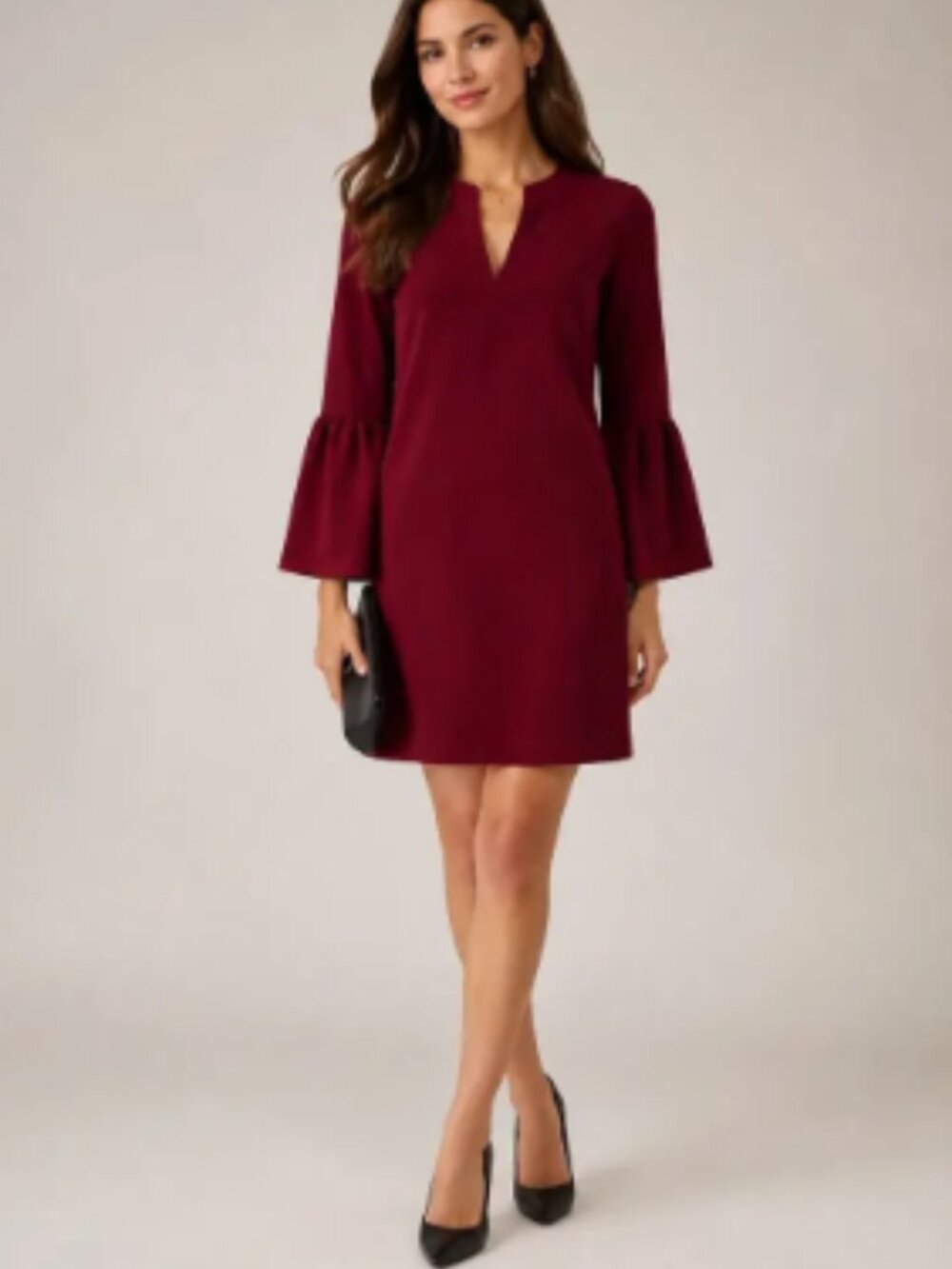 J. Crew Women's Burgundy V-Neck Bell Sleeve Shift Dress Fall Business Casual - 6